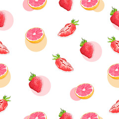 colorful background Strawberry and grapefruit pattern.tropical