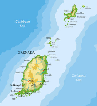Grenada islands highly detailed physical map