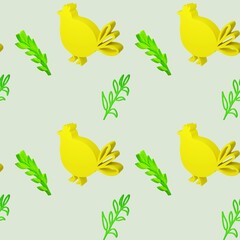 Seamless pattern with 3d illustration yellow chicken