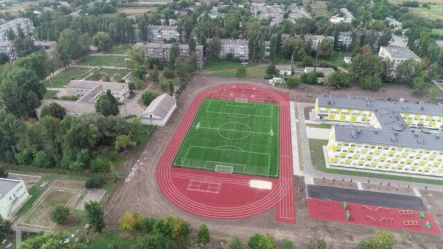 Football stadium. New football stadium drone view