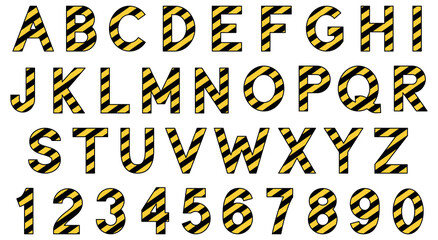 Construction Stirped Alphabet Letter and Number Clipart Set