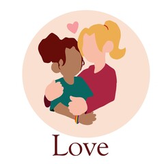 Couple of two women who are in each other's arms. They are in love and happy to be together