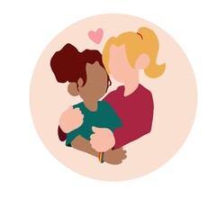 Couple of two women who are in each other's arms. They are in love and happy to be together