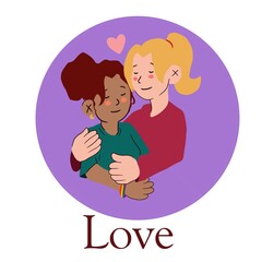 Couple of two women who are in each other's arms. They are in love and happy to be together