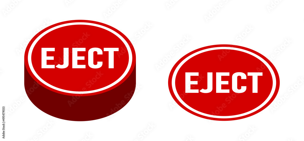 Poster Red Eject Push Button Badge Icon Set in Perspective View. Vector Image.