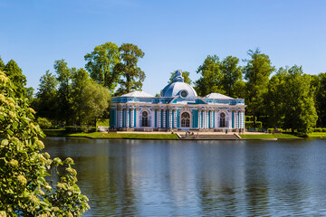 Pavilion Grotto on the shore of a Large pond in the Catherine Park of Tsarskoye Selo. Pushkin,...