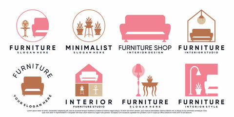 Set bundle of furniture or interior logo design with creative concept Premium Vector
