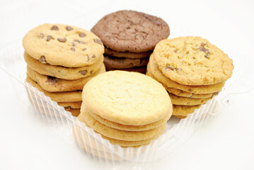 Fototapeta na wymiar Bakery Packaged Fresh Baked Cookies - Sugar, Chocolate Chip, Oatmeal, and Chocolate
