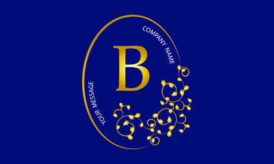 Exquisite gold monogram, logo, invitation, greeting card, business sign or any desired idea on a dark background with the letter B in the center.