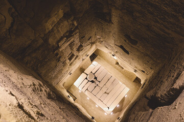 Inside View of the Brick Walls and Stone Columns of the Ancient Step Pyramid of Djoser in the...