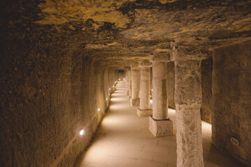 Inside View of the Brick Walls and Stone Columns of the Ancient Step Pyramid of Djoser in the Saqqara necropolis, Egypt
