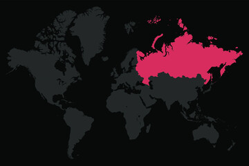 Grey world map with red Russia.