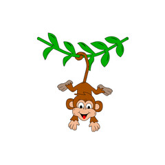 Vector image of an funny monkey on a branch in cartoon style