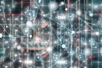 Obraz premium Neural network 3D illustration. Big data and cybersecurity