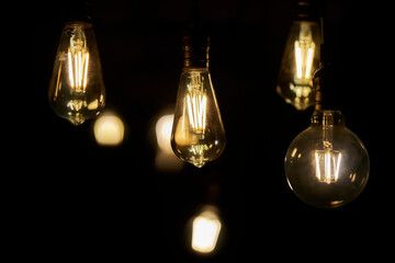 Light bulbs in retro style. Edison's lamps in the interior. Decorative antique edison style light...