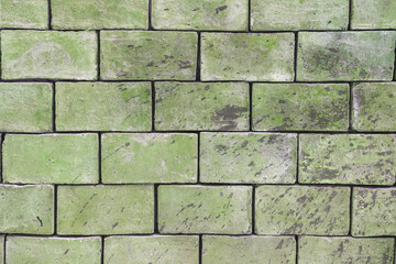 Background texture of a brick wall of light green, greenish shades of large blocks