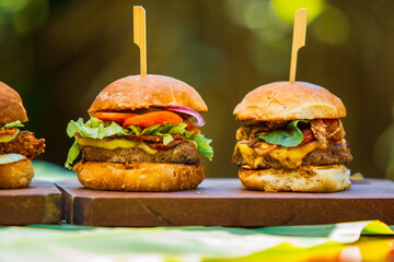 Hamburgers and fries handmade burgers