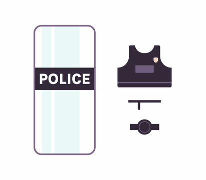 Police officer tactical gear and policeman design flat illustration.