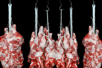  Pork meat hanged in a butchery