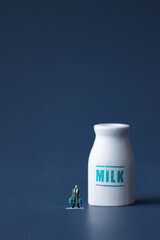 Healthy dairy milk with producer.