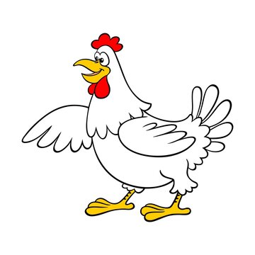 Vector image of a funny chicken in cartoon style. Cartoon white hen.