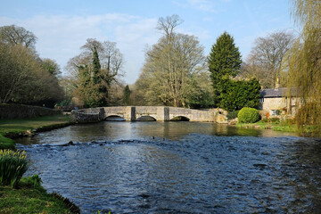 The medieval Sheepwash Bridge, in Ashford-in-the-Water, Peak District, Derbyshire, UK.