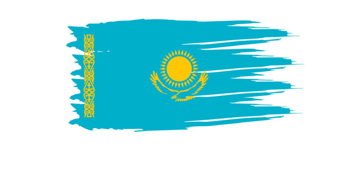 brush hand drawing kasakhstan flag isolated on white background