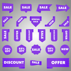 Collection of labels for sale, clearance, discounts in shops, boutiques, for shopping