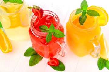 Set of multicolored summer drinks.