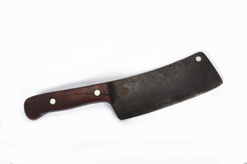 rustic cleaver, thick knife kitchen utensil isolated on white background