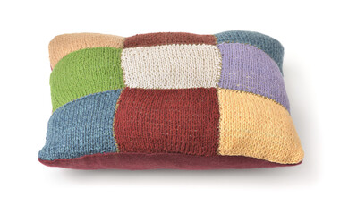 Colorful handmade knitted pillow