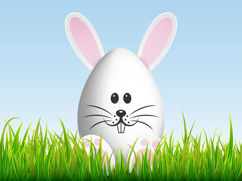 Easter bunny. Egg with bunny ears. Vector background