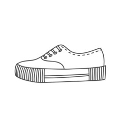 Stylish sneakers vector drawing black and white. funny dood l with sneakers