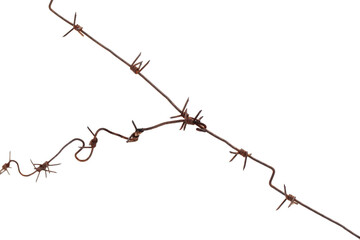 Rusty old barbed wire isolated on white background