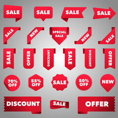 Collection of labels for sale, clearance, discounts in shops, boutiques, for shopping