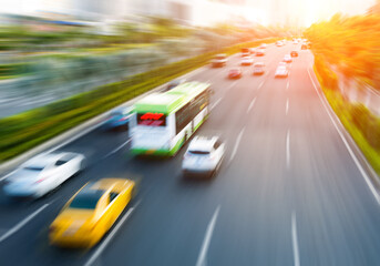 Traffic with motion blur on the street road