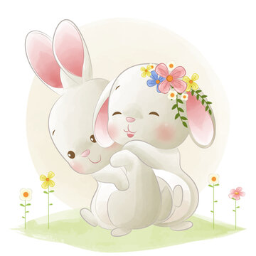 hugs bunnies, hand draw illustration