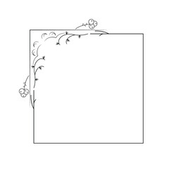 Abstract Black Simple Line Suqare With Leaf Leaves Frame Flowers Doodle Outline Element Vector Design Style Sketch Isolated Illustration For Wedding And Banner