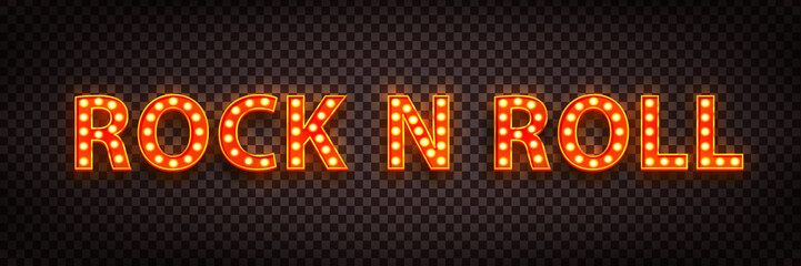 Vector realistic isolated neon marquee text of Rock N Roll on the transparent background. - obrazy, fototapety, plakaty