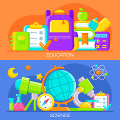 Set of school and education banners. Vector illustration
