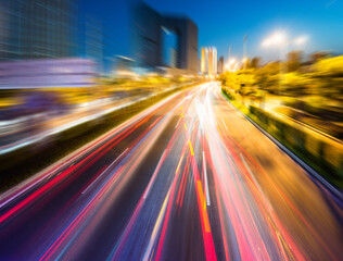 Fototapeta na wymiar Motion speed effect of traffic light trails in a Chinese city