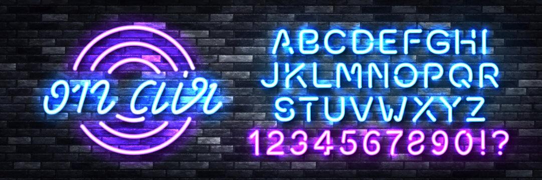 Vector realistic isolated neon sign of On Air logo with easy to change color alphabet font on the wall background.