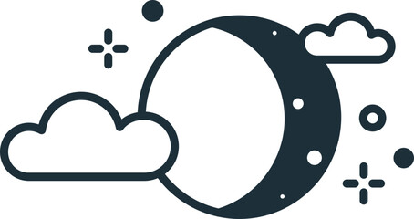 Moon and Clouds Icon Line Art Illustration