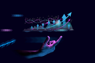 Businessman hand finance business chart of metaverse technology financial graph investment