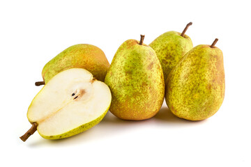 Juicy fresh ripe Comice pears, isolated on white background.