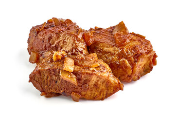Stew Meat, stewed pork goulash, isolated on white background.