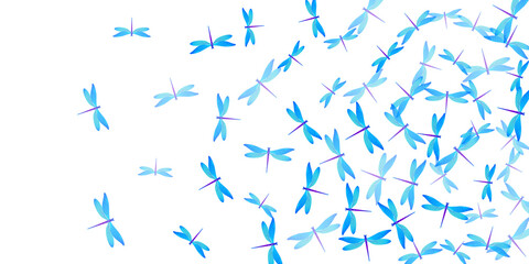Fairy cyan blue dragonfly cartoon vector wallpaper. Summer little damselflies. Simple dragonfly cartoon dreamy background. Sensitive wings insects graphic design. Garden creatures