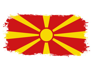 Obraz premium flag of North Macedonia on brush painted grunge banner - vector illustration