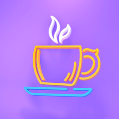 Logo cup with a hot drink on a purple background. 3d render illustration.