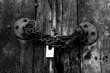 Wooden door and padlock in Plovdiv